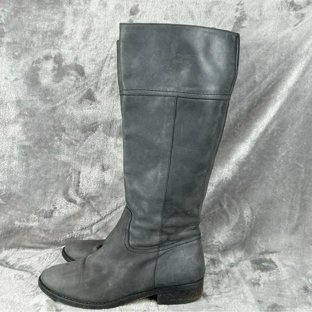 J Crew Leather Riding Boots Knee High Womens‎ 7 Charcoal Gray Soft Leather Italy